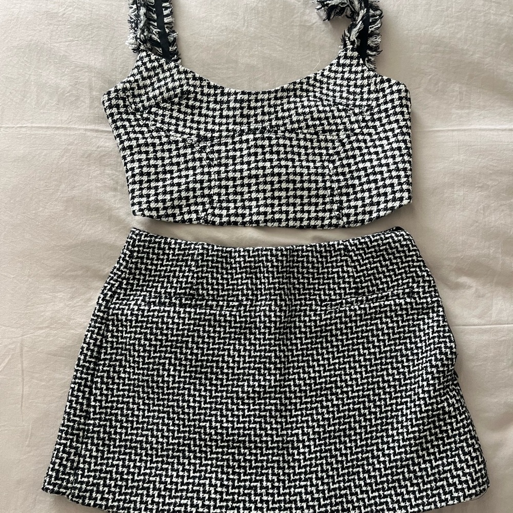 Zara Black and White Houndstooth Skirt and top